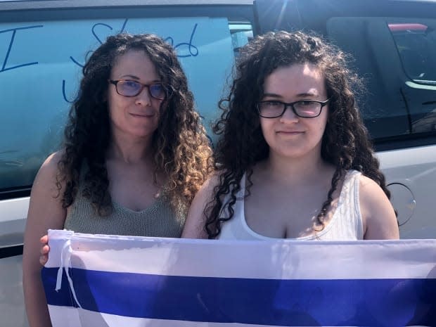 Yael Levin (right) and her mother Lili (left) were one of hundreds who took part in Sunday's rally in solidarity with Israel. 
