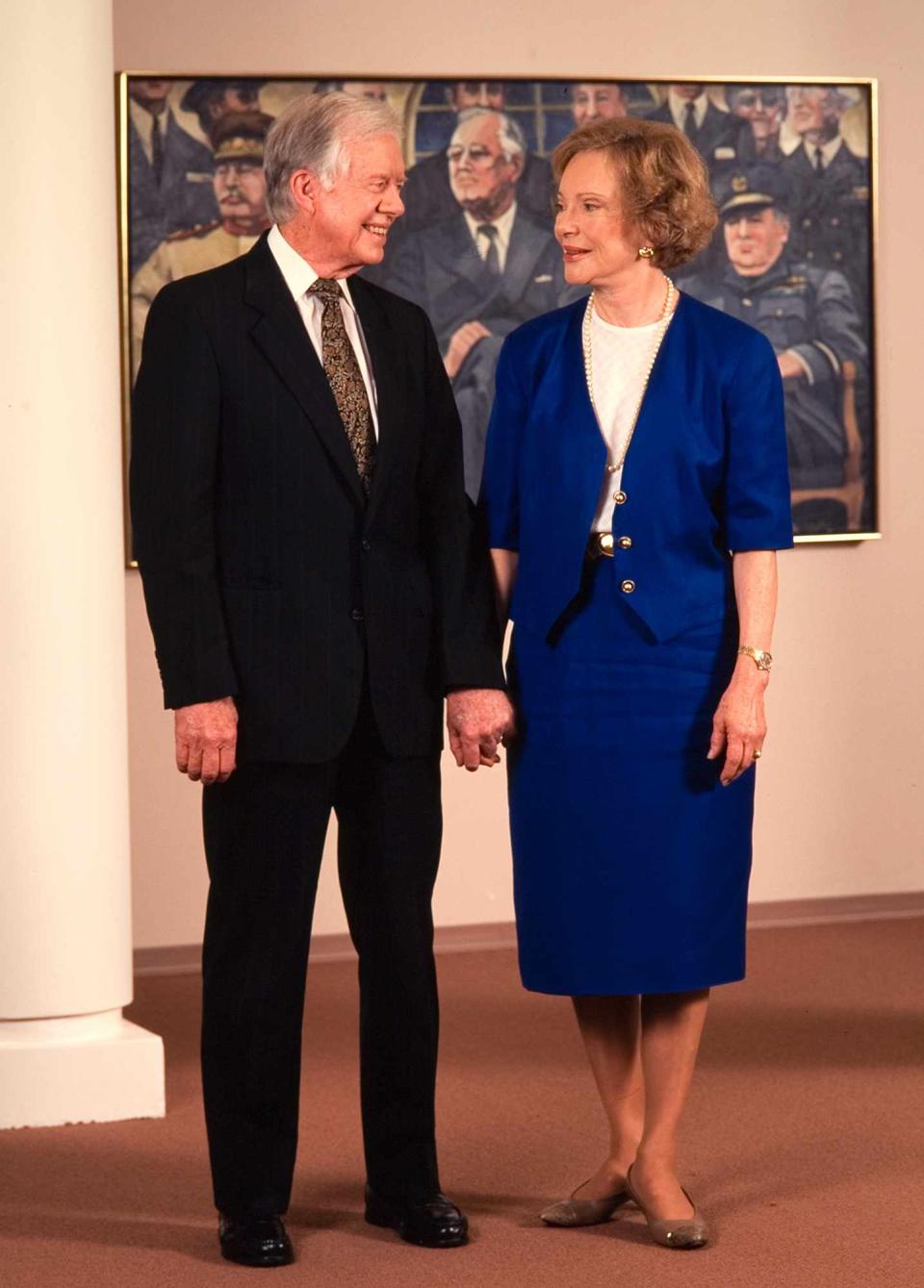 Former US President Jimmy Carter and former First Lady Rosalynn Carter attend an unspecified event at the Jimmy Carter Presidential Library & Museum, Atlanta, Georgia, 1996