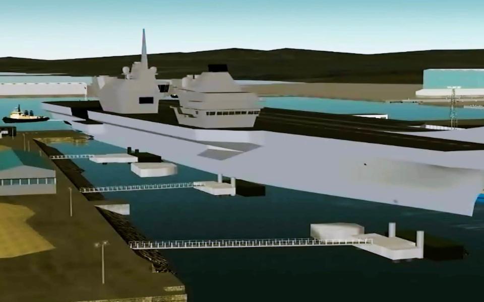 Embargo will be lifted on at 0:01 on Monday 26 June. Grabs from the animation of HMS Queen Elizabeth leaving the Rosyth basin and progression under the Forth Bridges Handout from Rachael Gordon, Head of Corporate Media Relations, BAE Systems plc - Credit: BAE Systems plc