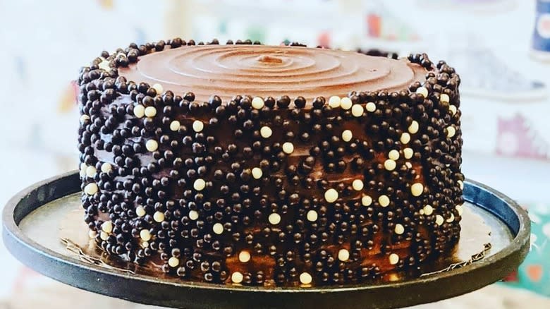 Chocolate cake with white dots