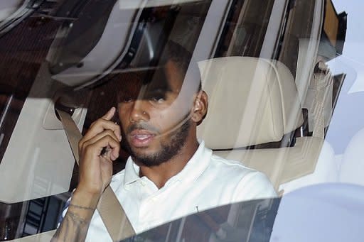 France international footballer Yann M'Vila, leaves the French Football Federation headquarters. He was issued with a warning, while Manchester City midfielder Samir Nasri was handed a three-match ban over behaviour during Euro 2012