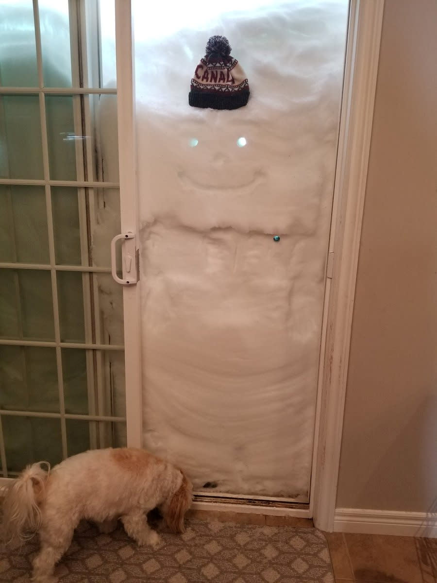 Snow covers the entrance to a house in Paradise, Newfoundland, Canada January 18, 2020, in this image obtained from social media. Kim Porter/via REUTERS