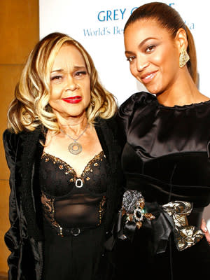 Singer Etta James and Beyonce (who portrays James in the film) arrive on the red carpet of the Los Angeles Premiere of "Cadillac Records" at The Egyptian Theater on November 24, 2008 in Hollywood, California.