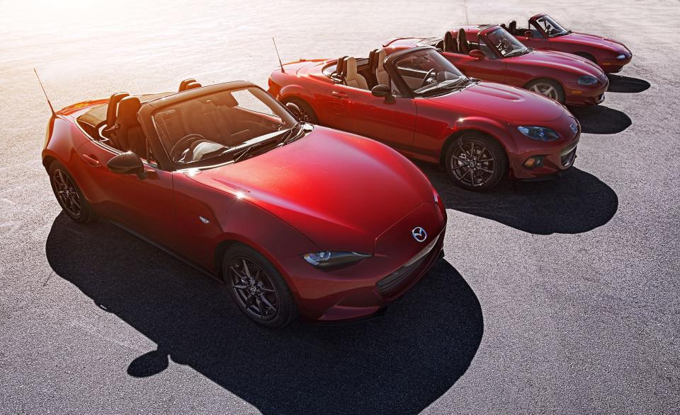 <p>Despite three full redesigns and a span of 30 years, <u><a rel="nofollow noopener" href="http://caranddriver.com/mazda/mx-5-miata" target="_blank" data-ylk="slk:Mazda's MX-5 Miata;elm:context_link;itc:0;sec:content-canvas" class="link ">Mazda's MX-5 Miata</a></u> spiritually hasn't changed much since it debuted at the 1989 Chicago auto show. The plucky roadster remains tiny, lightweight, and rear-wheel drive. An inline-four lives in its nose, two seats live between its axles, and its top goes down. It is a simple, fun, affordable sports car-a key driver behind it becoming the best-selling roadster of all time some years ago. There's a good chance someone you know has one, has had one, or wants one. Where did that magic come from? Follow along our full history of the MX-5 for a hint, and discover a few of the model's desirable special editions and offshoots<br></p>