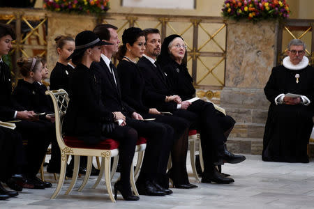 Princess Marie, Prince Joachim, Crown Princess Mary, Crown Prince Frederik and Danish Queen Margreth during the funeral of Prince Henrik at Christiansborg Palace Chapel in Copenhagen, Denmark February 20, 2018. Henning Bagger/Scanpix Denmark/via REUTERS