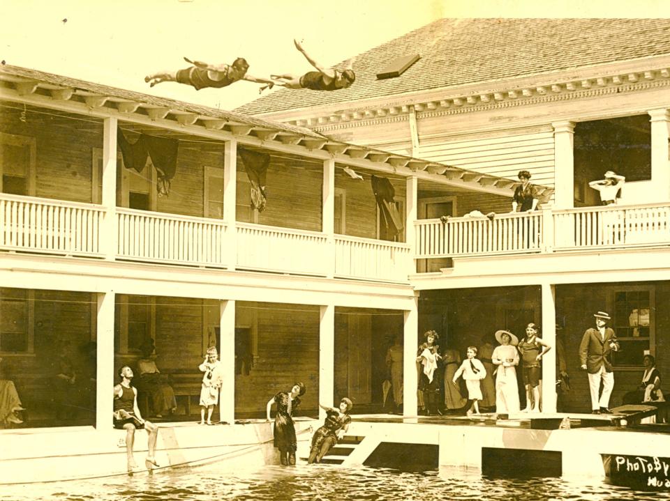 Swimmers and divers having fun at The Breakers' Casino at the turn of the 20th century. The saltwater pool complex would become more elaborate and amenity-filled in the years that followed.