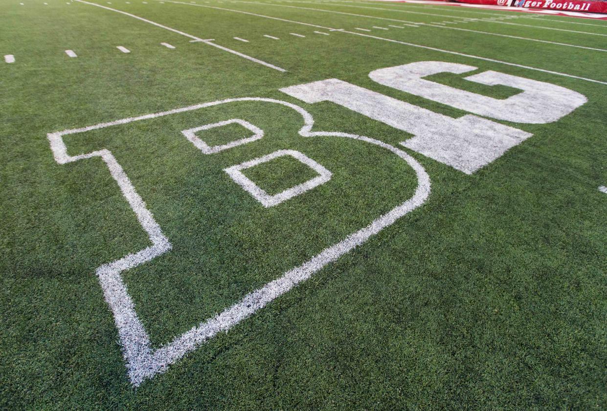 The Big Ten logo on the field at Camp Randall Stadium following the game between Northwestern and Wisconsin Badgers.