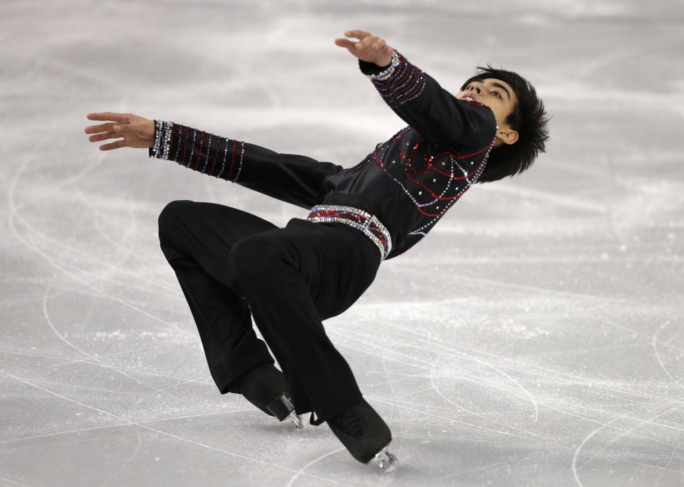 Michael Christian Martinez of the Philippines competes in the men's free skate figure skating final at the Iceberg Skating Palace during the 2014 Winter Olympics, Friday, Feb. 14, 2014, in Sochi, Russia. (AP Photo/Darron Cummings)