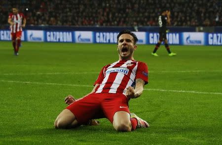 Football Soccer - Bayer Leverkusen v Atletico Madrid - UEFA Champions League Round of 16 First Leg - BayArena, Leverkusen, Germany - 21/2/17 Atletico Madrid's Saul Niguez celebrates scoring their first goal Reuters / Wolfgang Rattay Livepic