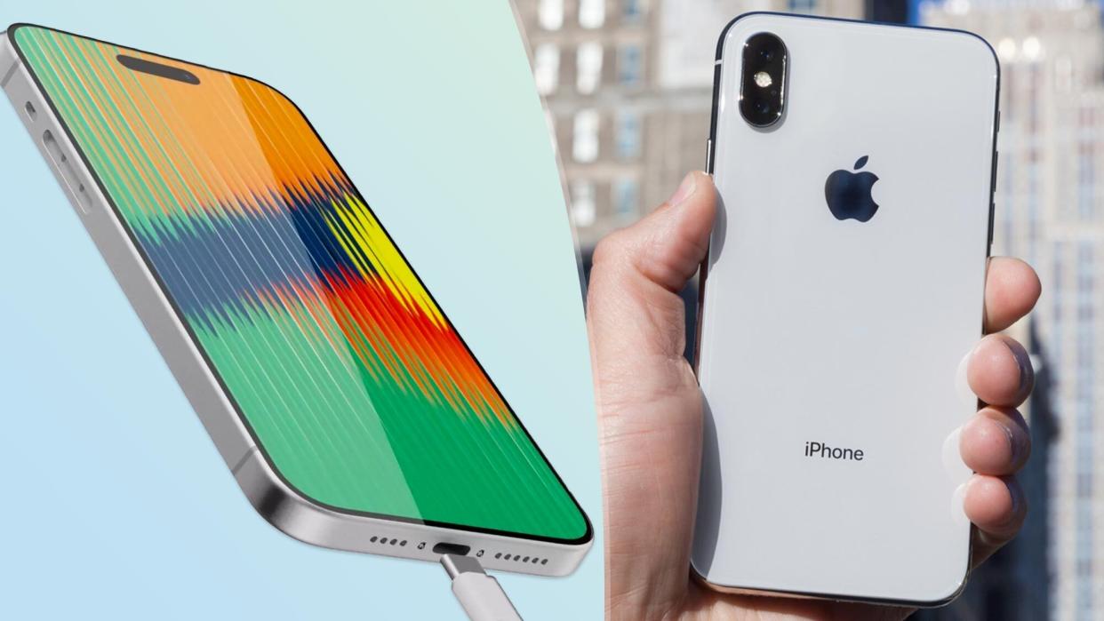  Render of iPhone 15 Pro next to iPhone X. 