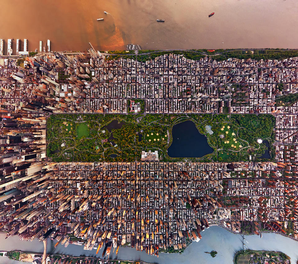 Distorted aerial photographs offer a unique way to see the vibrancy of New York City