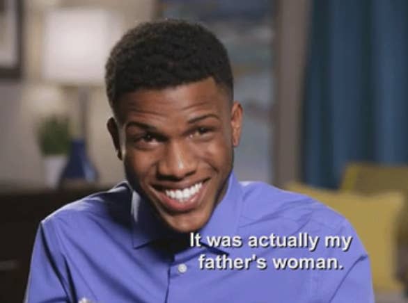 Man on "90 Day Fiancé" saying, "It was actually my father's woman"