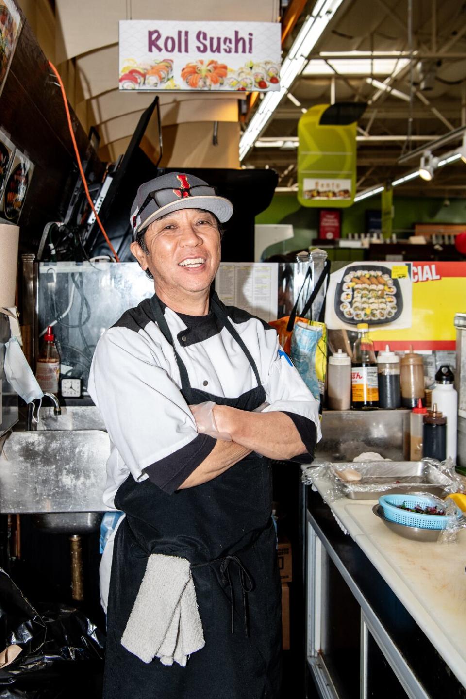 Portrait of sushi chef Shin Nagata, 65, inside Seiwa Market.