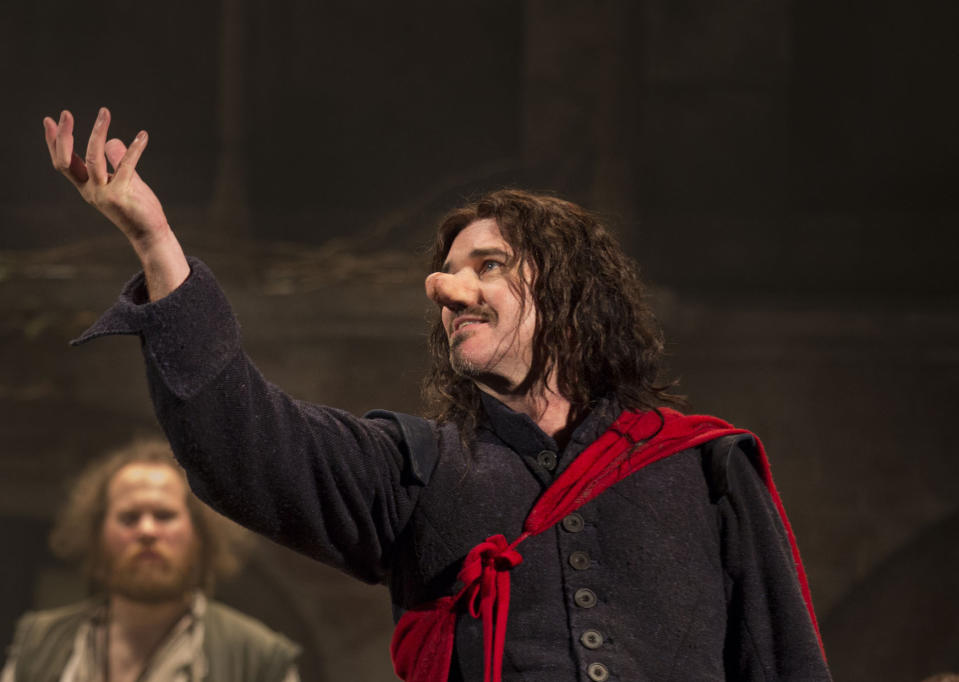 This theater image released by Boneau-Bryan/Brown shows Douglas Hodge portraying the title role in "Cyrano de Bergerac," playing at the American Airlines Theatre in New York. (AP Photo/Boneau-Bryan/Brown, Joan Marcus)