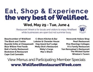 A list of all restaurants and businesses participating in Wellfleet Restaurant Week this year.