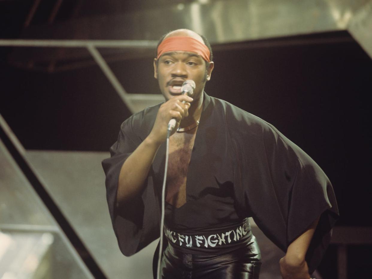 Carl Douglas performs 'Kung Fu Fighting' on the BBC television show Top of the Pops in 1974.