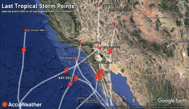 Hurricane Kay Track vs. California