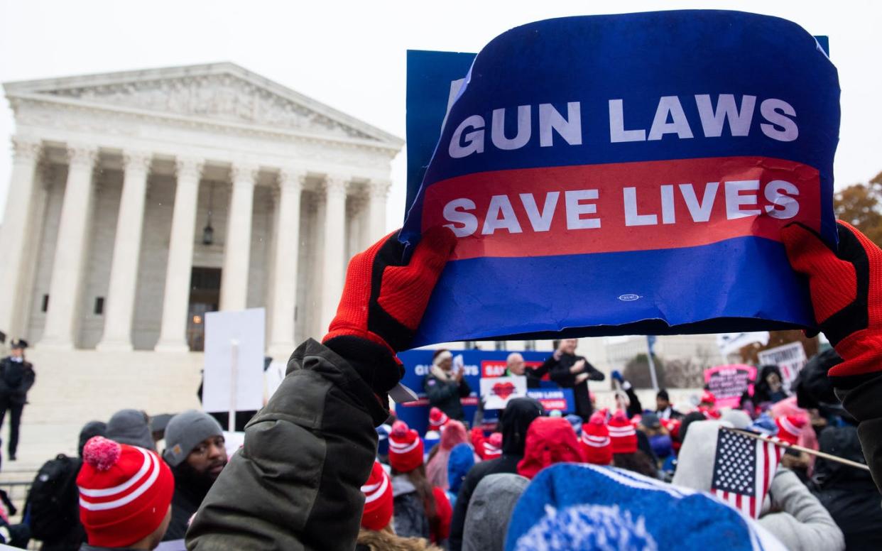 <span class="caption">This ruling could change the course of future firearm rights litigation.</span> <span class="attribution"><a class="link " href="https://www.gettyimages.com/detail/news-photo/supporters-of-gun-control-and-firearm-safety-measures-hold-news-photo/1186012757" rel="nofollow noopener" target="_blank" data-ylk="slk:Saul Loeb/AFP via Getty Images;elm:context_link;itc:0;sec:content-canvas">Saul Loeb/AFP via Getty Images</a></span>