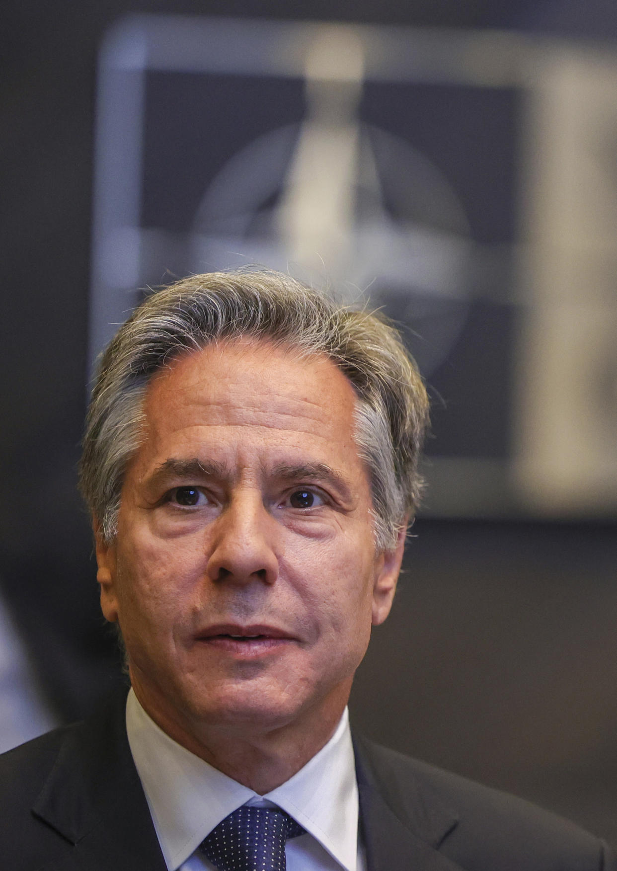 US Secretary of State Antony Blinken attends a meeting of NATO ambassadors at NATO headquarters in Brussels, Friday, Sept. 9, 2022. (AP Photo/Olivier Matthys, Pool)