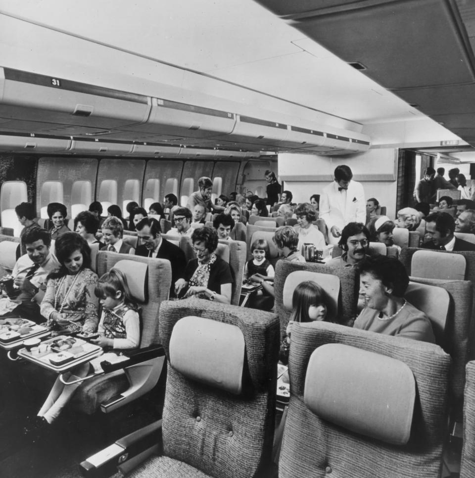 Lunch is served on board a BOAC jumbo in 1970 - Getty