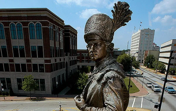 Monument to American Revolutionary War General Daniel Morgan stands in downtown Spartanburg.