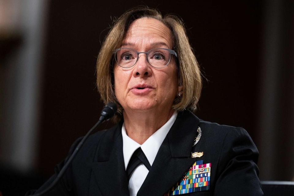 PHOTO: Admiral Lisa M. Franchetti, Navy, testifies during the Senate Armed Services Committee hearing on her reappointment to the grade of admiral and to be Chief of Naval Operations in Washington, D.C., Sept. 14, 2023. (Tom Williams/CQ-Roll Call via Getty Images)