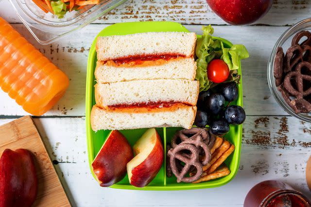 <p>Getty</p> Stock image of a school lunch with peanut butter.