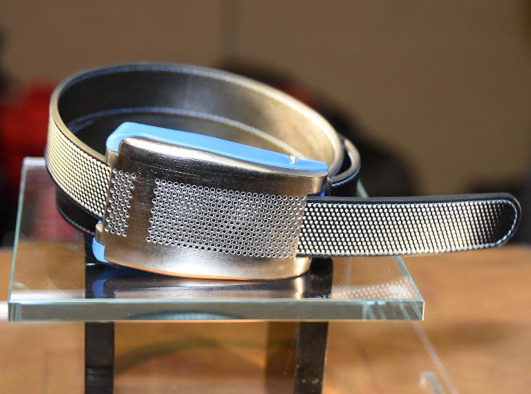 Belty, a smart belt from Paris-based Emiota, is displayed at CES Unveiled, the opening event for the media preview days at the 2015 Consumer Electronics Show in Las Vegas, Nevada on January 4, 2015