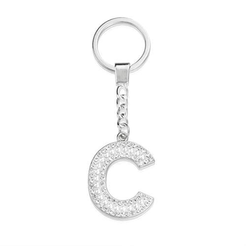 A-Z Initial Letter Keychain car keychain for women Rhinestone Crystal Silver Alphabet Pendant (C-SILVER)