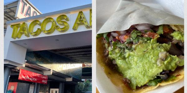 Taco de Adobada sorprende con su sabor en Tacos Alicia de Boulevard Fundadores en Tijuana