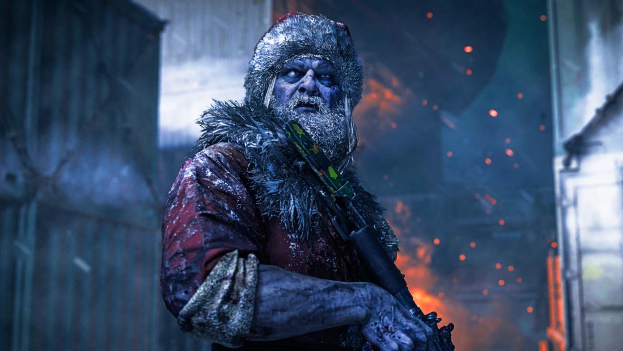  A zombie version of Santa Claus stares at the screen in Modern Warfare 3's limited-time Christmas mode. 