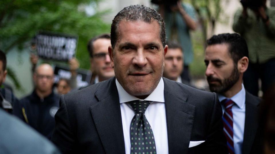 PHOTO: Joe Tacopina addresses the media outside federal court in New York, where his client Donald Trump was found liable for sexually abusing and defaming writer E Jean Carroll, May 9, 2023. (New York Daily News via Getty Images)