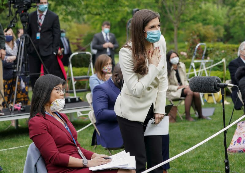 U.S. President Donald Trump holds press briefing on coronavirus response at the White House in Washington