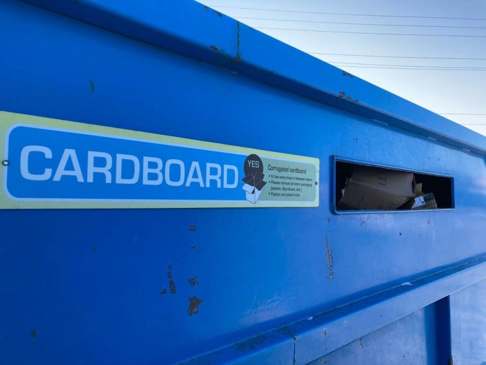 Of the 1,197 tonnes of cardboard that was collected in 2021, the city said 820 tonnes were sold and the remaining 377 tonnes were used at the dump as cover.  (Liny Lamberink/CBC - image credit)