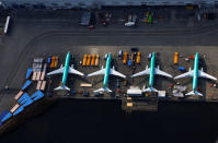 An aerial photo shows Boeing 737 MAX airplanes parked on the tarmac at the Boeing Factory in Renton, Washington, U.S. March 21, 2019. REUTERS/Lindsey Wasson