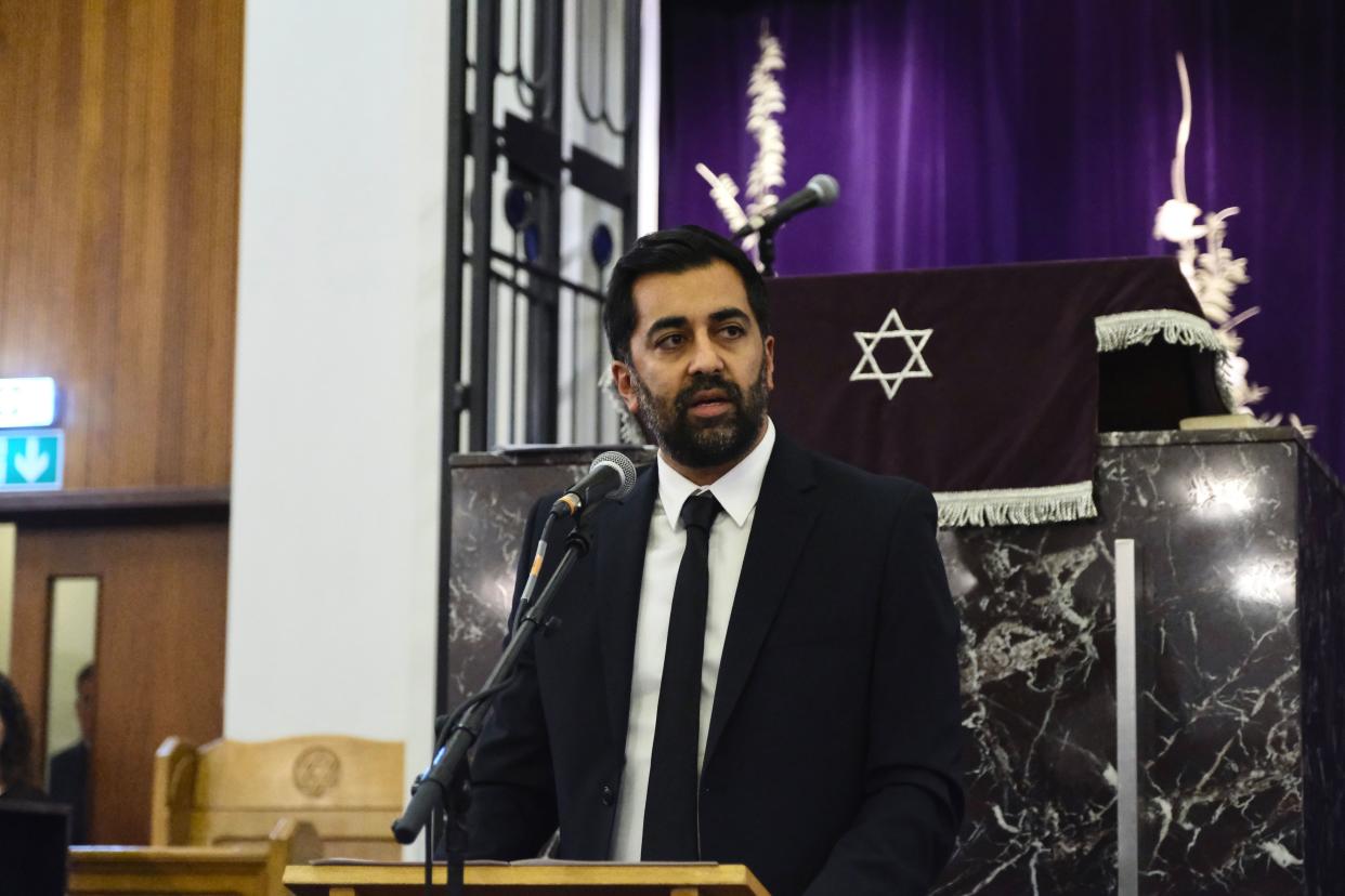 Scottish First Minister Humza Yousaf speaking at a synagogue (PA)