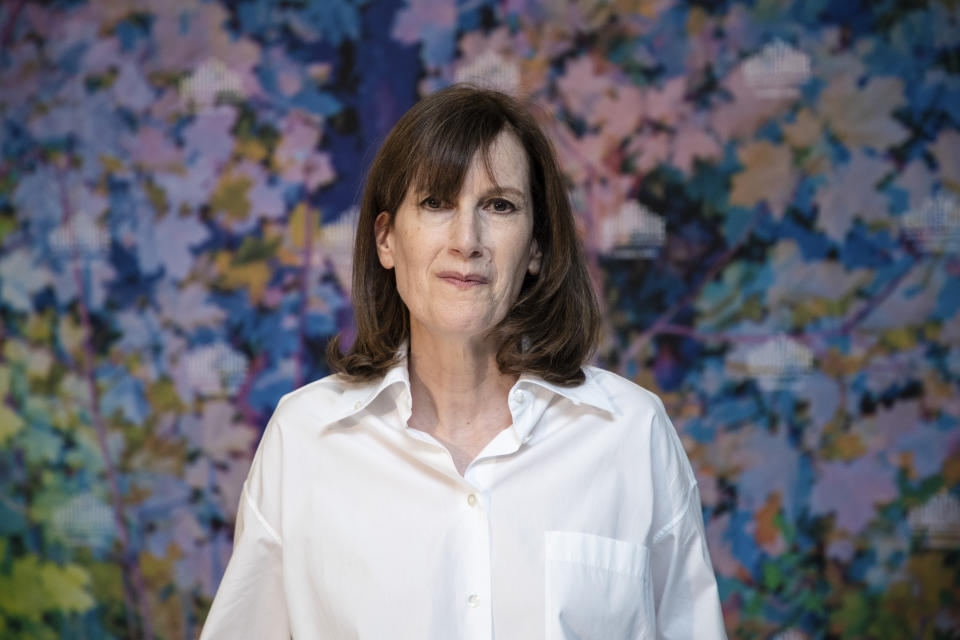 FILE - Joanna Hogg poses for photographers at the photo call for the film 'The Souvenir- Part II' at the 74th international film festival, Cannes, southern France, on July 8, 2021. (Photo by Vianney Le Caer/Invision/AP)