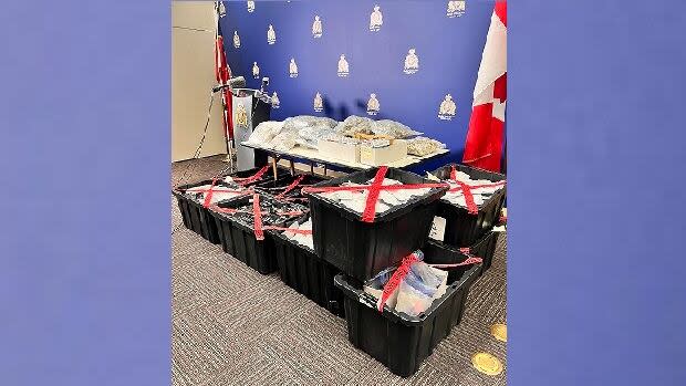 North Vancouver RCMP display the drugs seized. (submitted by North Vancouver RCMP - image credit)