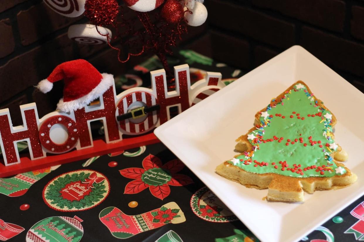 Kids can decorate Christmas Tree pancakes throughout the month of July at Twisted Citrus.