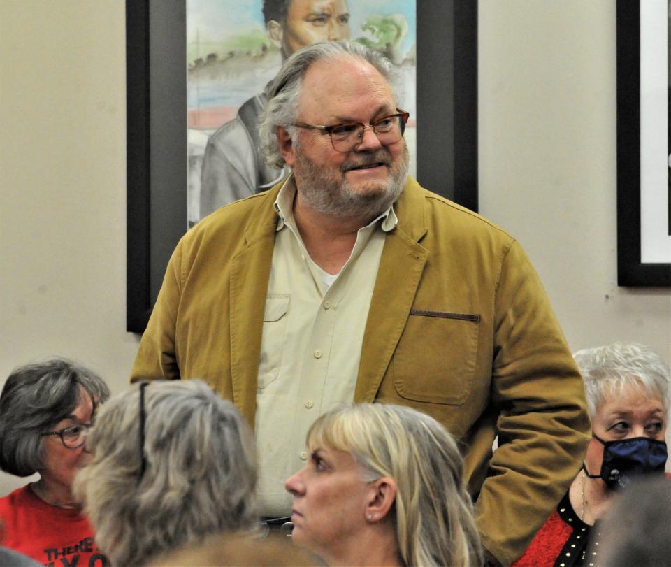 Former state Sen. Craig Estes stands among the audience members during a Wichita Falls ISD School Board meeting on Tuesday, Jan. 18, 2022, at the Education Center.