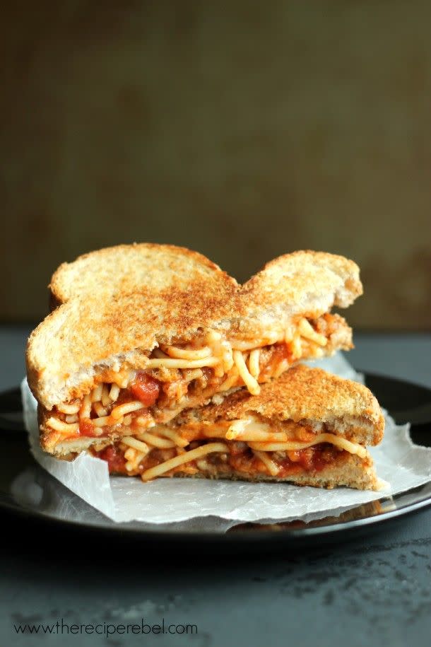 Spaghetti and Garlic Toast Grilled Cheese