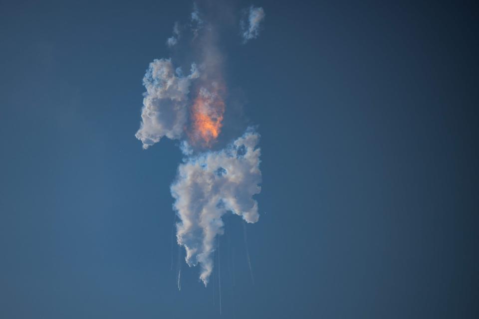 The SpaceX Starship explodes April 20 after launch for a flight test from Starbase in Boca Chica, Texas, on April 20, 2023.