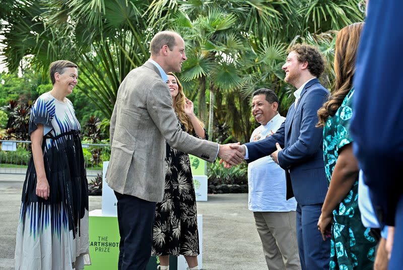 Britain's Prince William meets the 2023 Earthshot Prize Finalists at the base of the Supertrees in Gardens by the Bay in Singapore