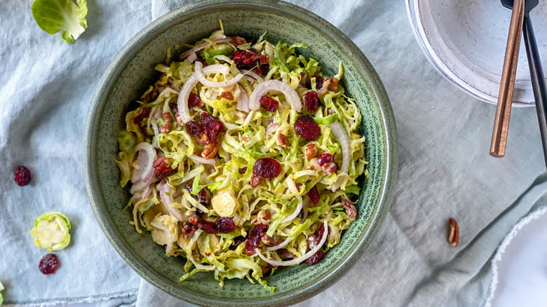 Brussels sprouts slaw in bowl