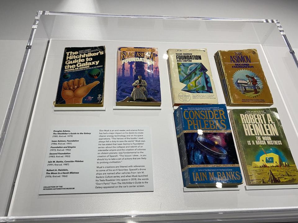 A selection of Musk's favorite sci-fi books on display