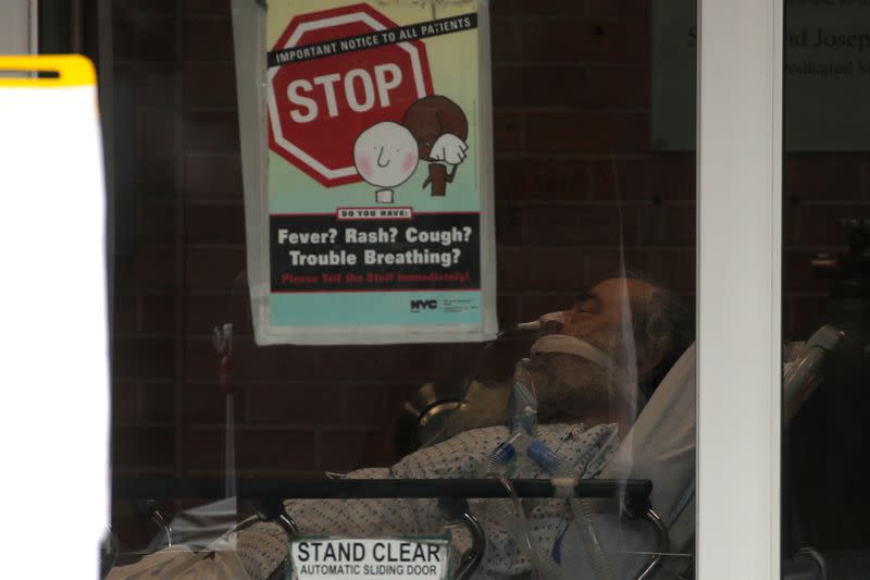 A patient is seen inside the emergency center at Maimonides Medical Center during outbreak of coronavirus disease (COVID-19) in Brooklyn New York