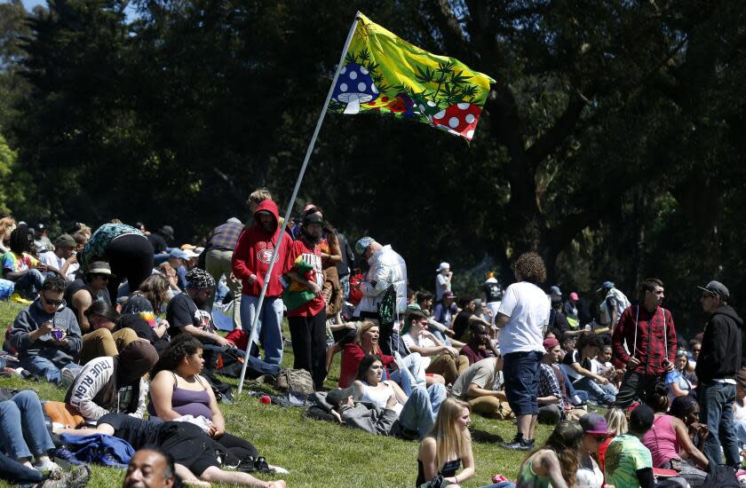 Marijuana fans converge on Hippie Hill for the annual 4/20 celebration of cannabis at Golden Gate Park in San Francisco, Calif. on Friday, April 20, 2018. (Photo By Paul Chinn/The San Francisco Chronicle via Getty Images)