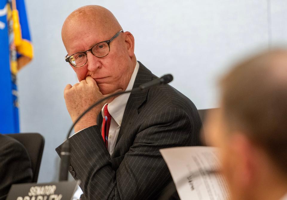 Sen. Duey Stroebel, R-Town of Cedarburg, listens Thursday, January 12, 2023 during a meeting by the Joint Committee on Administrative Rules at the Capitol in Madison, Wis.