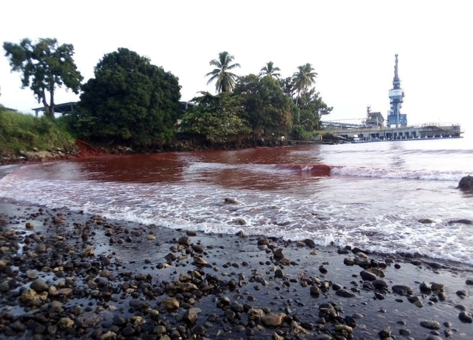 Concerned locals have taken photos after the sea turned red. 