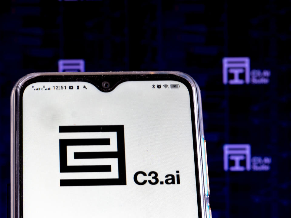 UKRAINE - 2021/02/01: In this photo illustration a C3.ai, Inc. logo is seen displayed on a smartphone screen. (Photo Illustration by Igor Golovniov/SOPA Images/LightRocket via Getty Images)